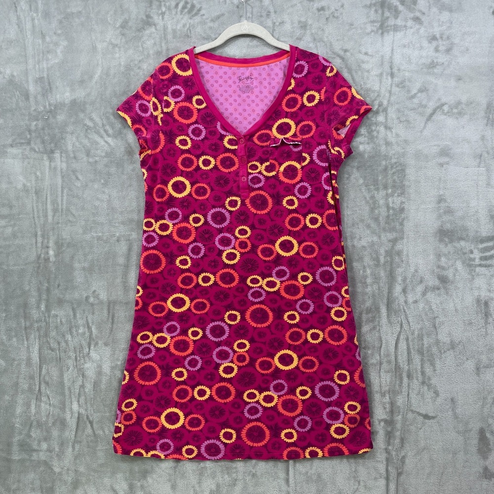 Rare NICK & NORA VTG Sleep Shirt Nightgown Large Colorful Circular Floral Cotton